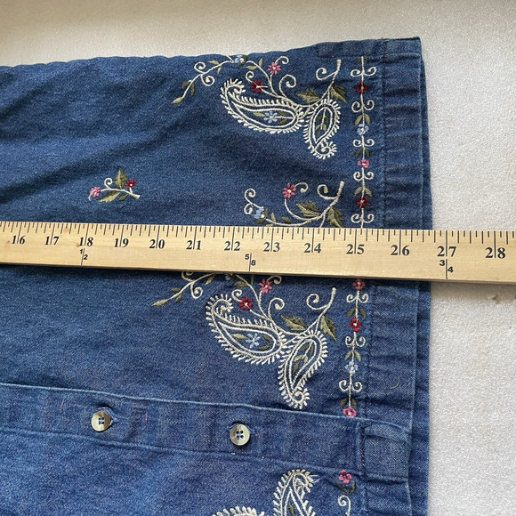 Vintage Y2K Deranged Shirt Women Large Blue Denim Embroidered Floral Button Up - Picture 10 of 10